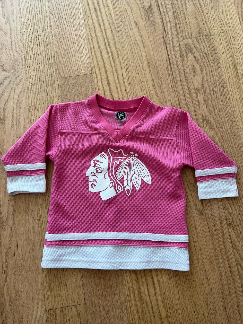 NHL Pink Kids' Blackhawks Hockey Jersey with White Trim
